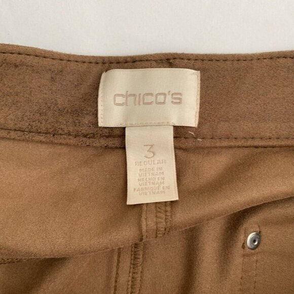 Chicos Faux-Suede 5-Pocket Slim Pants Size 3 US 16 Brown Stretch Flat Front - Picture 8 of 13